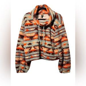 • Target Wild Fable Cowl Neck Sweatshirt Orange & Blue Aztec Print